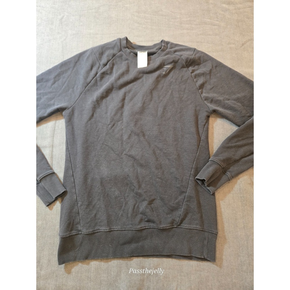 Gymshark Tee Shirt Mens Extra Small Long Sleeve Bold Crew Black Spellout Workout